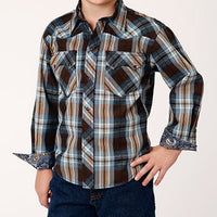 Roper Boy's Crossing Dobby Plaid Snap Western Shirt