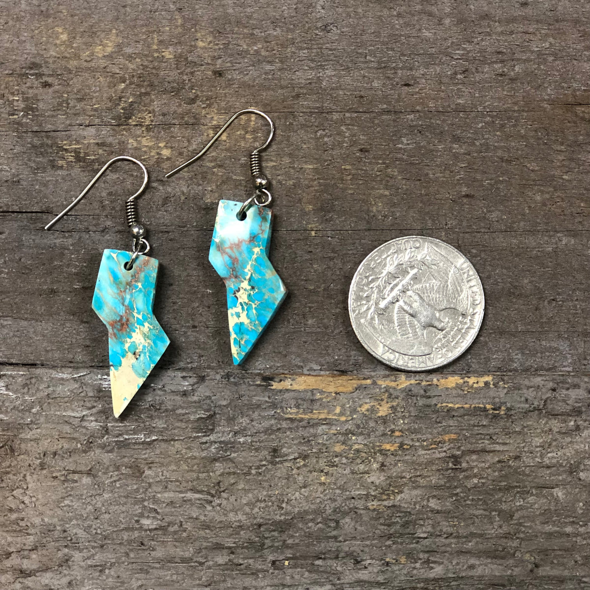 Handmade Turquoise Thunder Bolt Slab Earrings