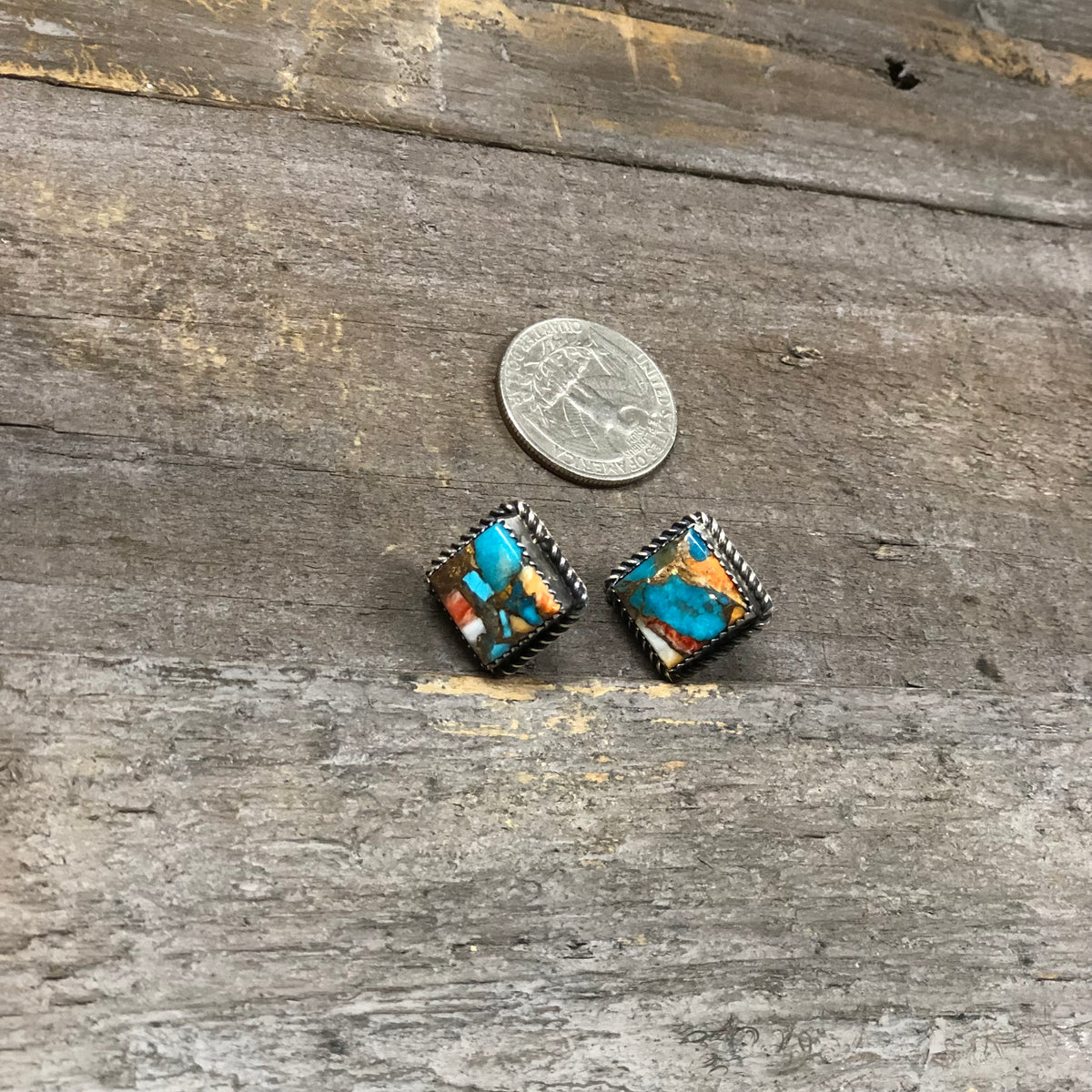 Handmade Navajo Sterling Silver, Kingman Turquoise, and Spiny Oyster Earrings