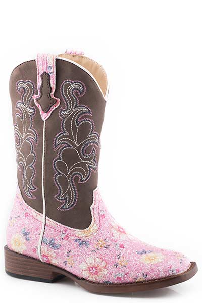 Roper Little Girl's Glitter Flower Pink Western Boots