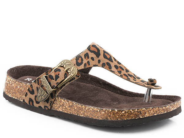 Roper retailer Women's 11 Helena Footbed Thong Sandals - Leopard Hair On Hide Leather