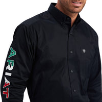 Ariat Men's Team Logo Twill Fitted Button Down Long Sleeve Shirt- Black/Mexico