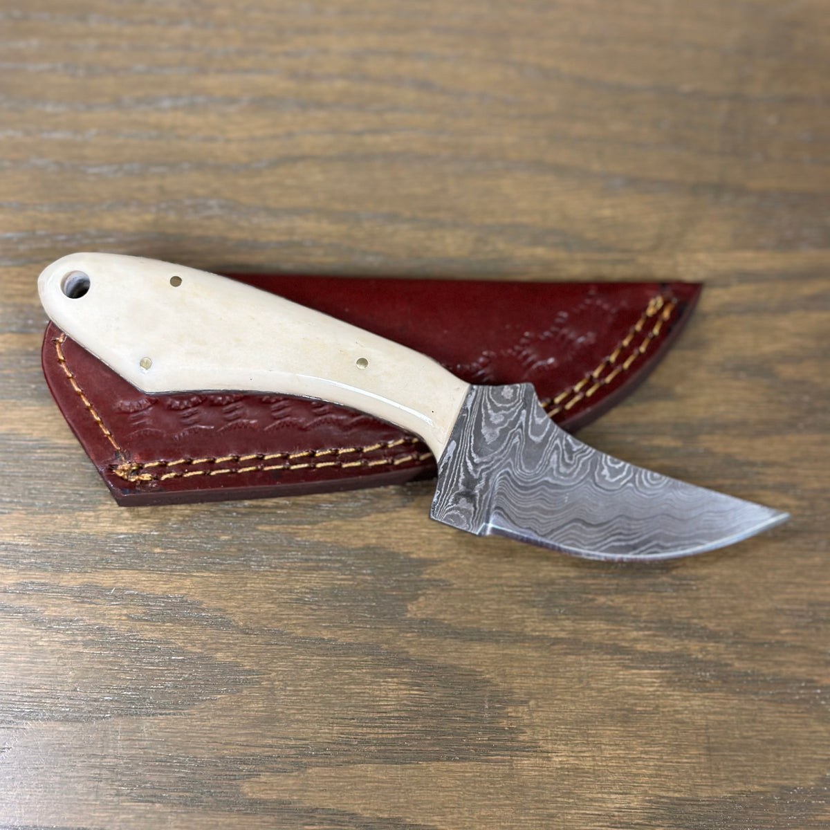 Polished Bone Handle Fixed Blade Knife-Damascus Blade