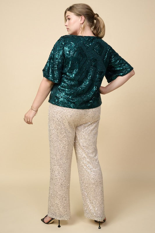 Women's Emerald Sequin Plus Size Blouse