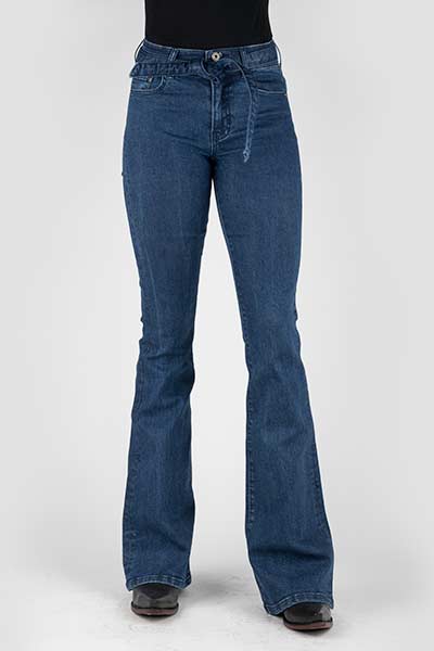 Stetson Women's Super Stretch High Rise Flare Jean with Tie Belt