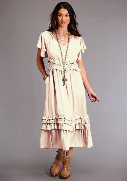 beige ruffle dresses Jackie Beige Ruffled High-Low Dress – Kurru Kurru