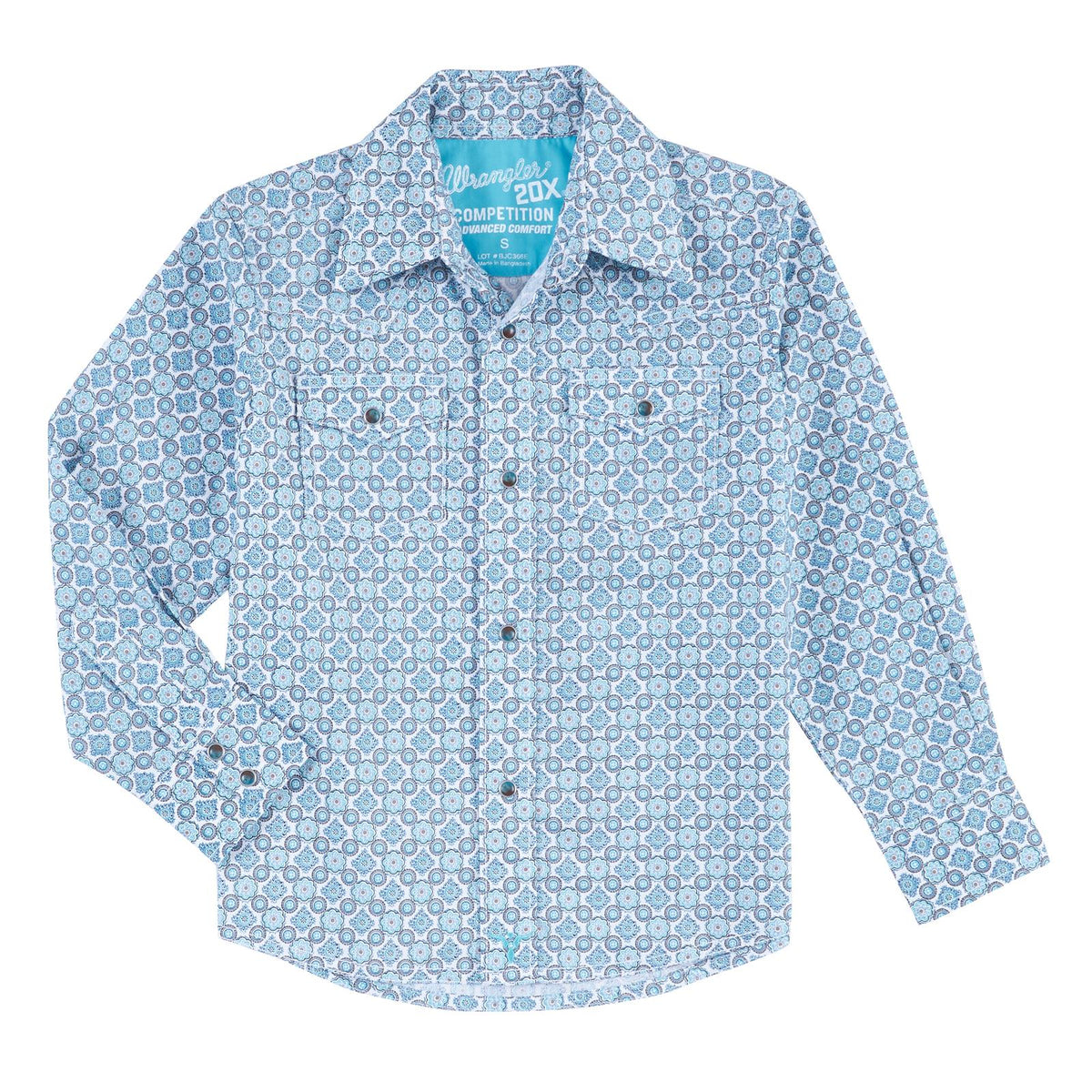 Wrangler 20X Advanced Comfort Boy's Long Sleeve Western Snap Shirt-Blue