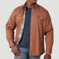 Wrangler Men's Cowboy Cut Flannel Lined Work Shirt-Brown