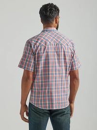 Wrangler Men's Plaid Western Short Sleeve Button Down Shirt- Orange