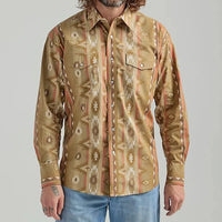 Wrangler Men's Checotah L/S Western Snap Shirt in Green Sandy Brown