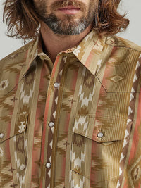 Wrangler Checotah Men's Western Snap Shirt-Green Sandy Brown