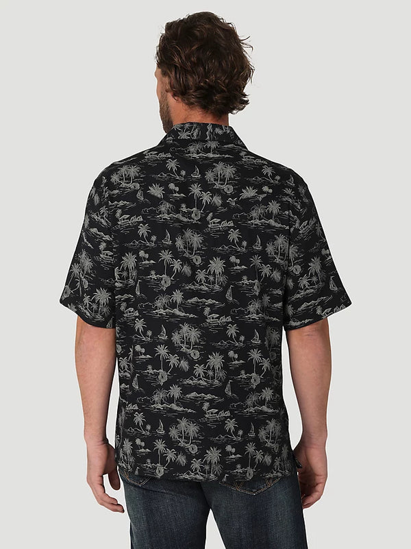 Wrangler Men's Coconut Cowboy Snap Front Camp Shirt- Tropical Black