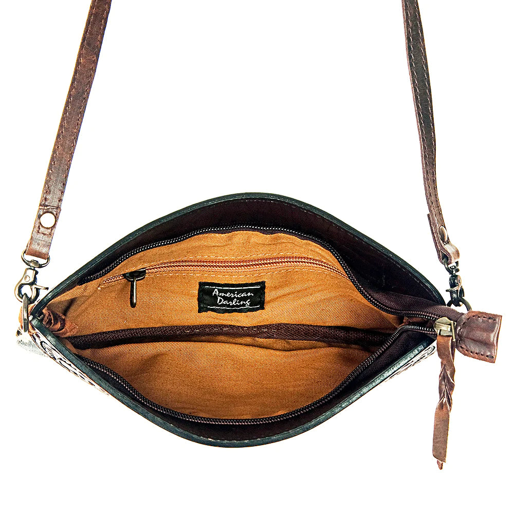 American Darling Cheetah Cowhide Crossbody Bag with Tooled Leather