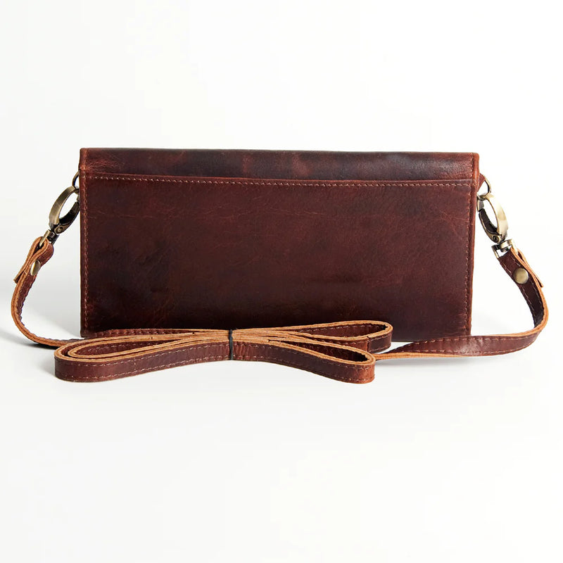American Darling Brown Leather Tooled and Painted Cross Body Wallet
