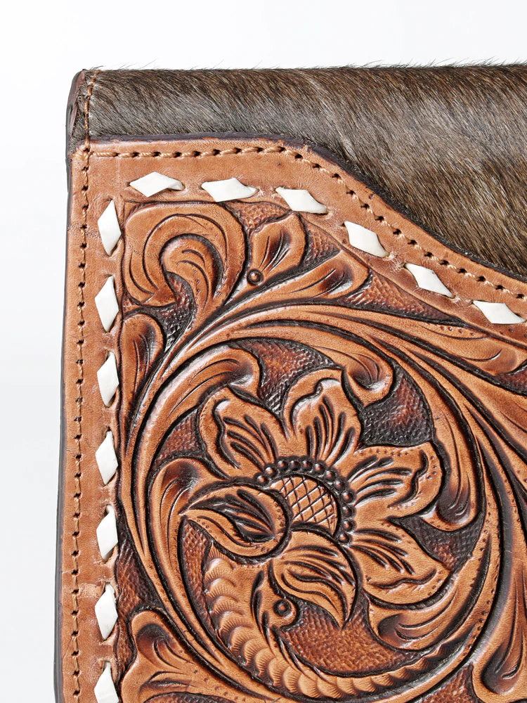 American Darling Floral Tooled/Hair on Hide Leather Clutch