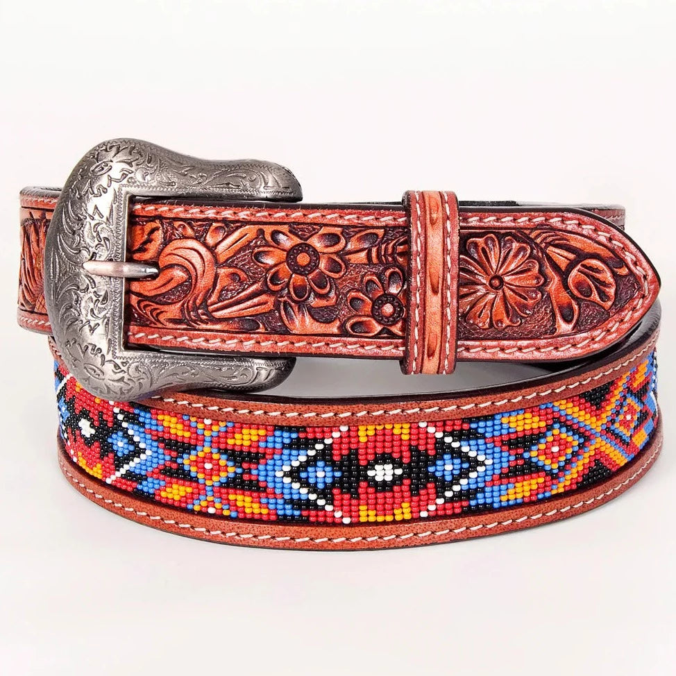 Bar H Equine Beaded and Tooled Leather Belt