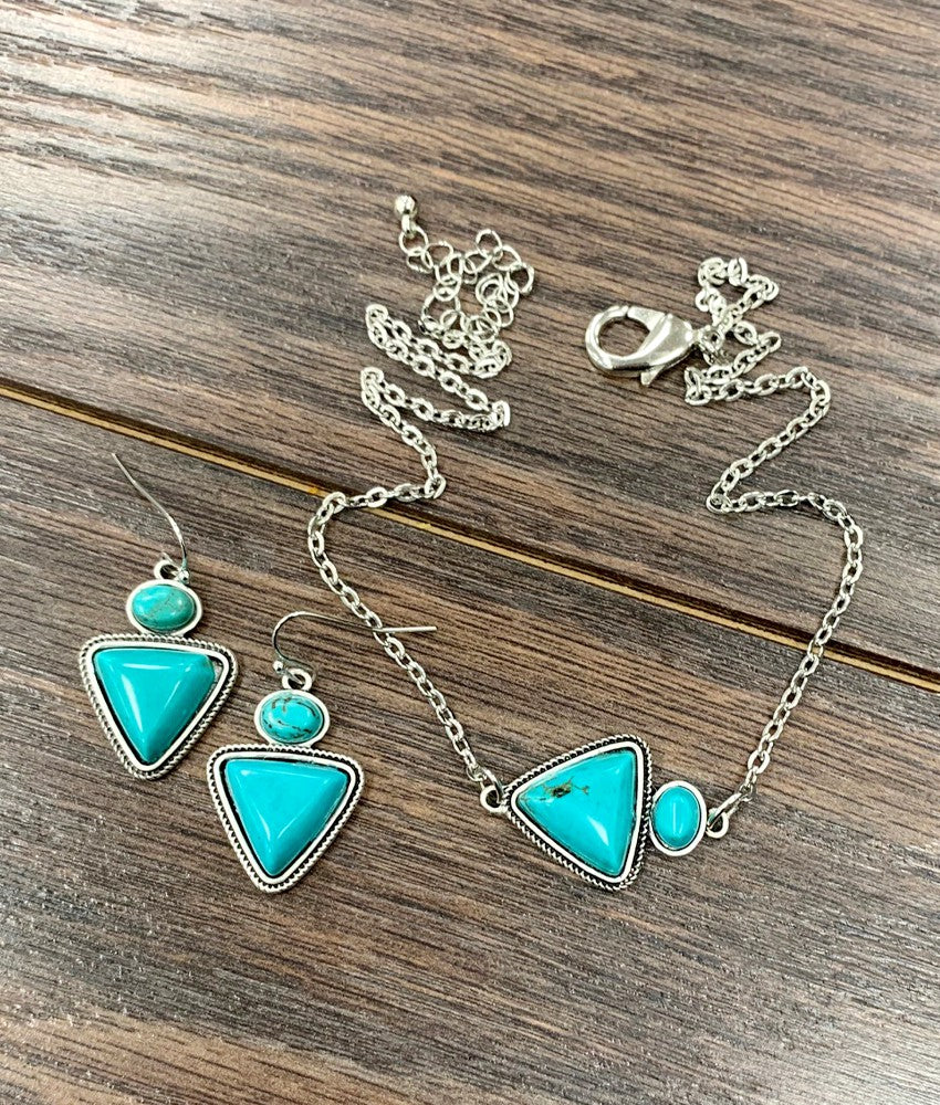 Petite Natural Turquoise Arrowhead Pendant Necklace and Earring Set