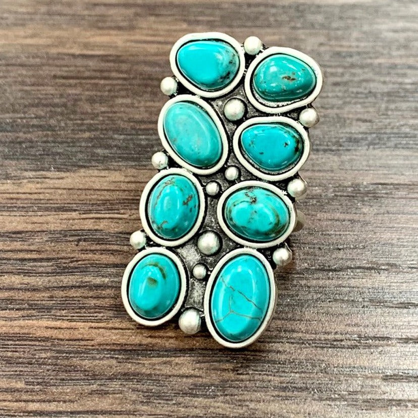 Turquoise Rectangle Adjustable Ring