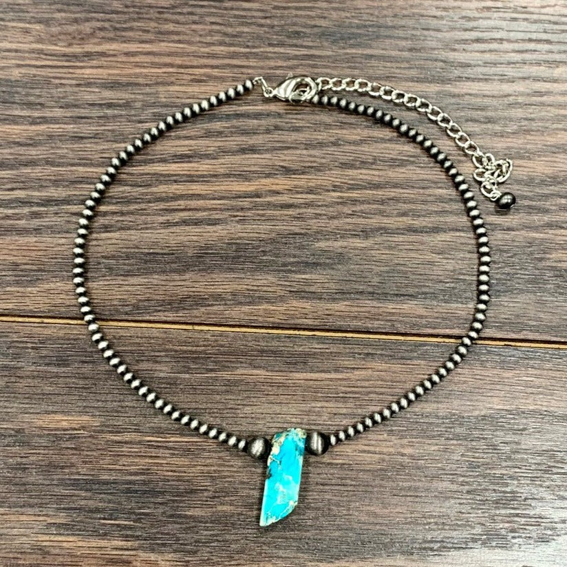 16" long Gemstone Pendant Navajo Pearl Necklace