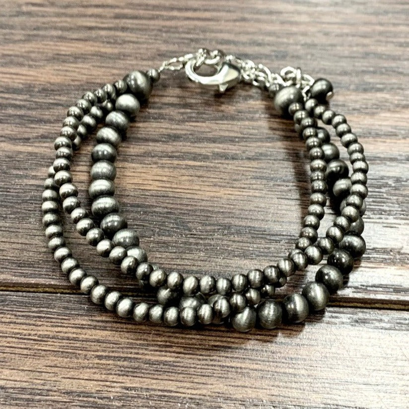 Three Strand Adjustable Navajo Pearl Bracelet in Silver