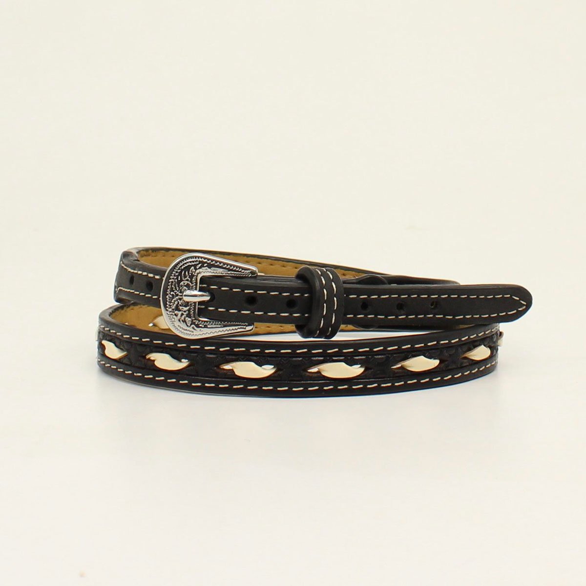 Twister Black Leather Ivory Rawhide Lacing Hat Band