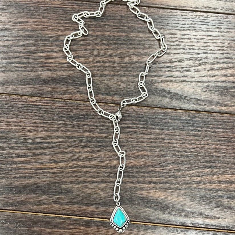 24" long Navajo Turquoise Stone Lariat Necklace