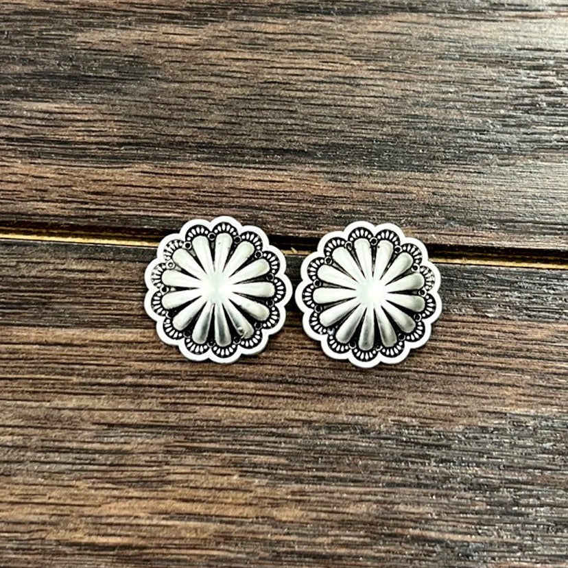 Round Silver Concho Stud Earrings