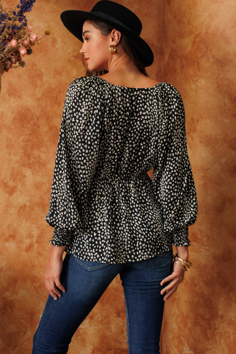 Front Tie Peplum Blouse-Black (Available in Regular and Plus Sizes)