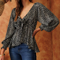 Front Tie Peplum Blouse-Black (Available in Regular and Plus Sizes)
