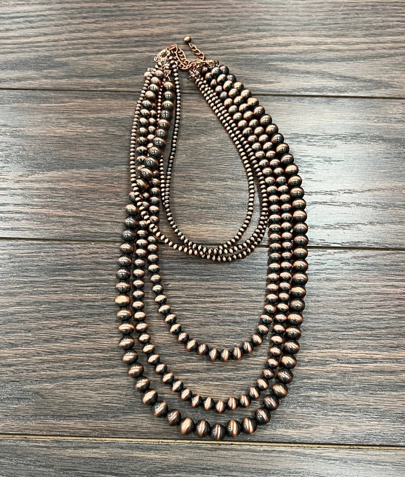 Layered 6 Strand Copper Navajo Pearl Necklace