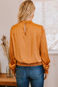 Amber Glow Long Sleeve Mock Neck Blouse (Available in Regular and Plus Sizes)