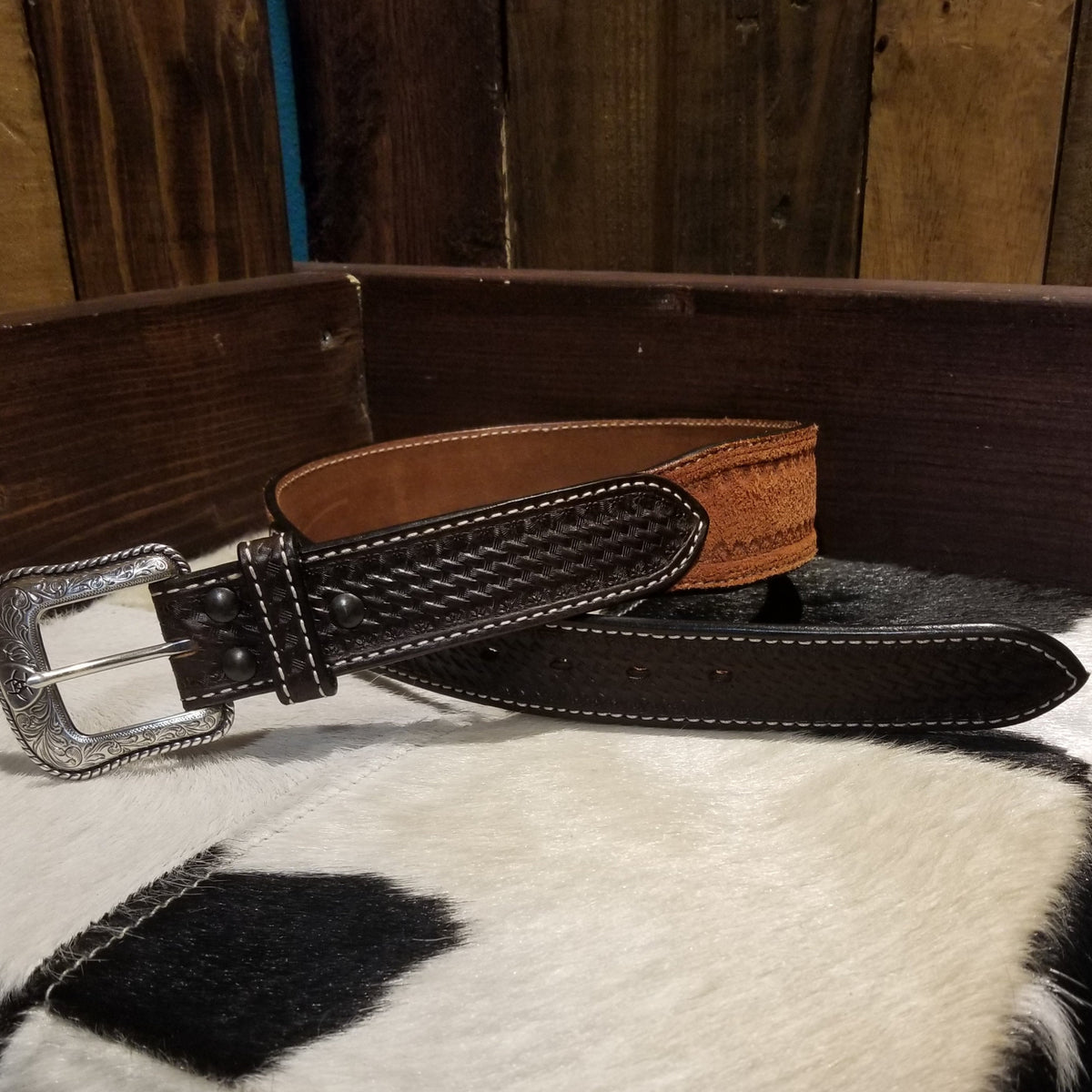 Ariat Men's Basket Weave and Rough Out Belt