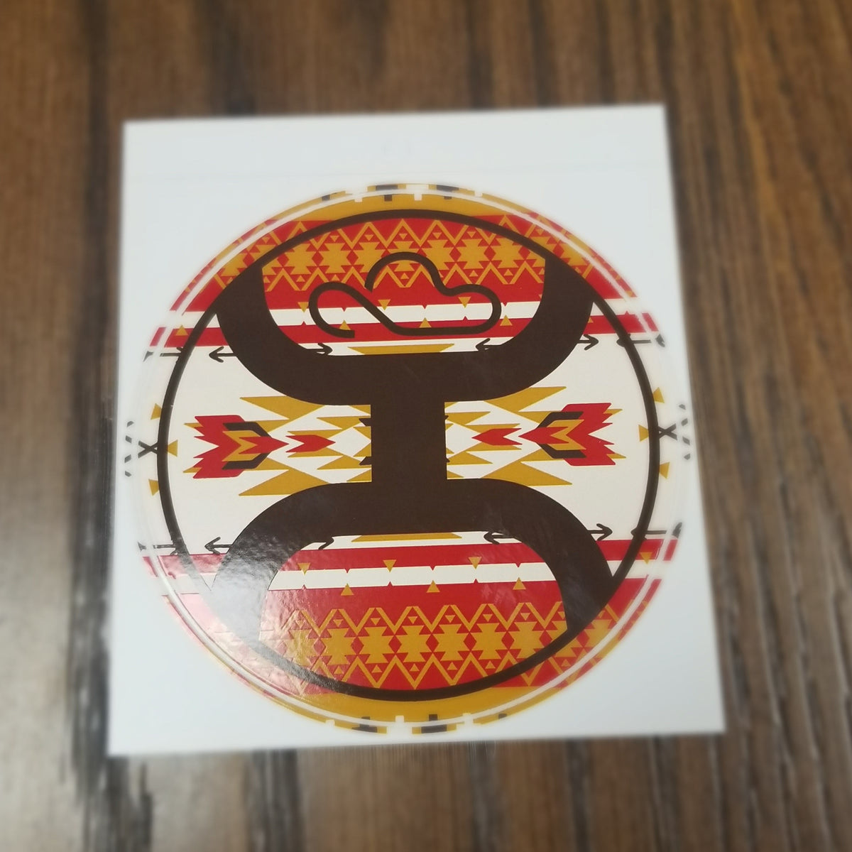 Hooey 2.0 Red and Mustard Aztec Circle Sticker