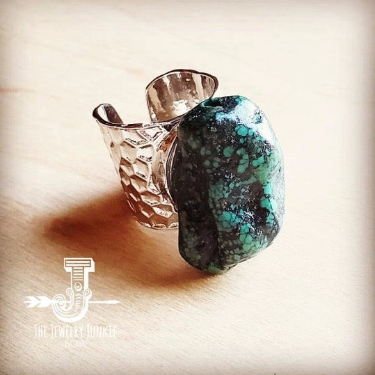 Natural Turquoise Chunk On Cuff Ring