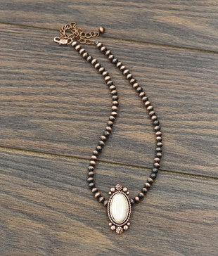 16" Short, Natural White Turquoise Copper Necklace