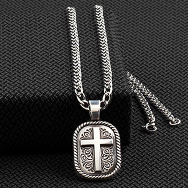 Twister Men's Rounded Square Cross Pendant Necklace