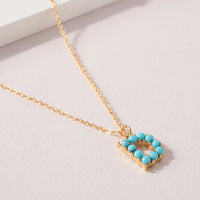 Turquoise Beaded Initial Pendant Necklace & Earring Set
