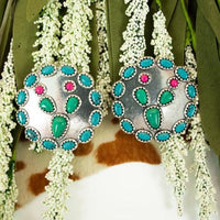 Dos Palos Cactus Silvertone Earrings (2 Colors Available)