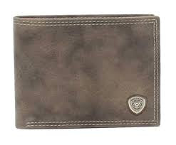 Ariat Men’s Concho Bifold Wallet-Grey Leather