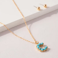 Turquoise Beaded Initial Pendant Necklace & Earring Set