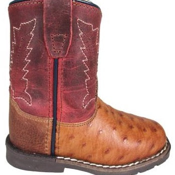 Smoky Mountain Ostrich Print Toddle Boot- Cognac/ Red