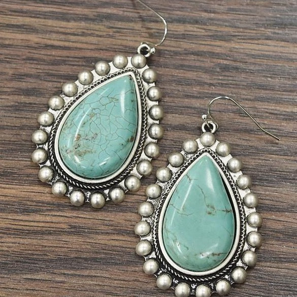 Natural Turquoise Fish Hook Earrings