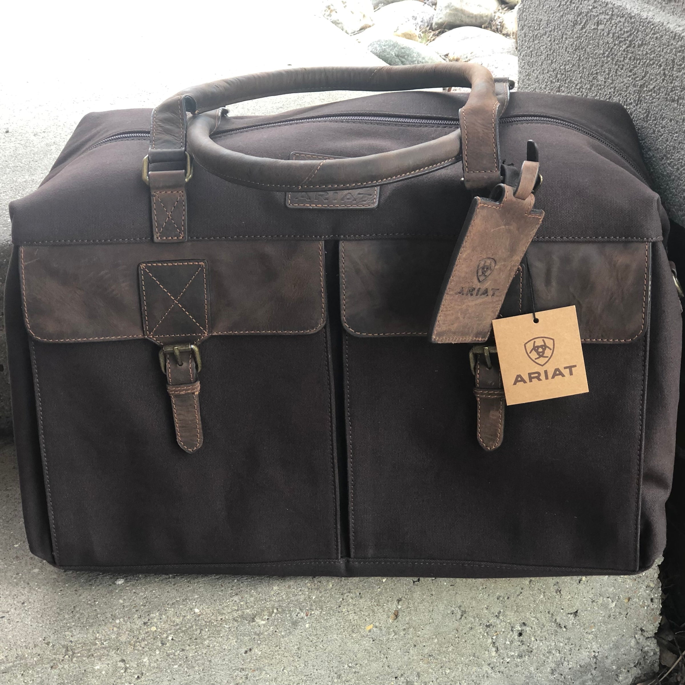 men's canvas travel duffle bag Ariat Men's Canvas Duffle Bag with Leather Accents – Branded Country Wear