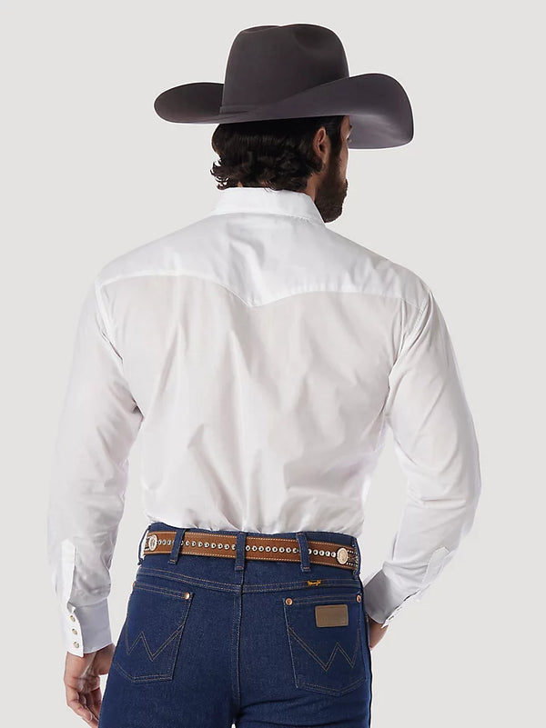 Wrangler Men's L/S Solid Broadcloth Authentic Sport Western Snap Shirt in White (Available in Big and Tall Sizes)
