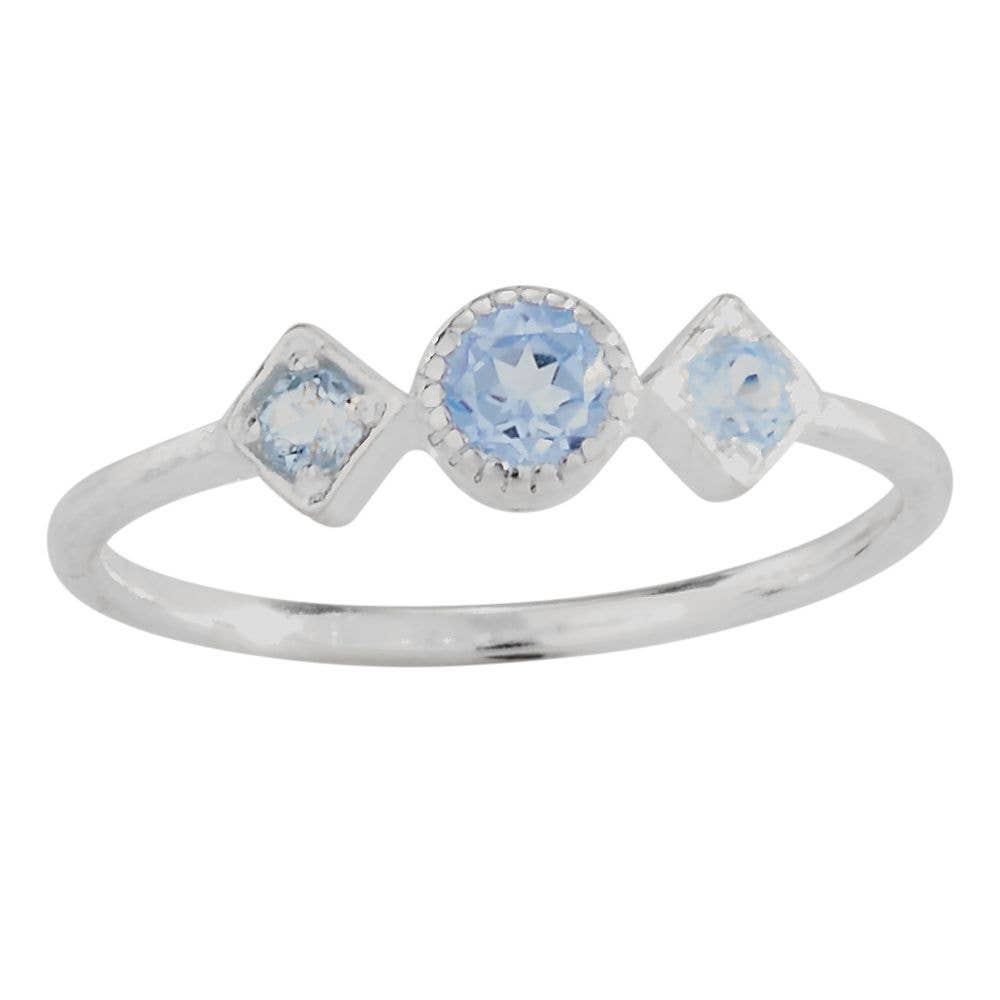 Sterling Silver Geometric Blue Topaz Ring