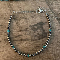 6" Bracelet with 4mm Sterling Silver Pearls and Real Turquoise