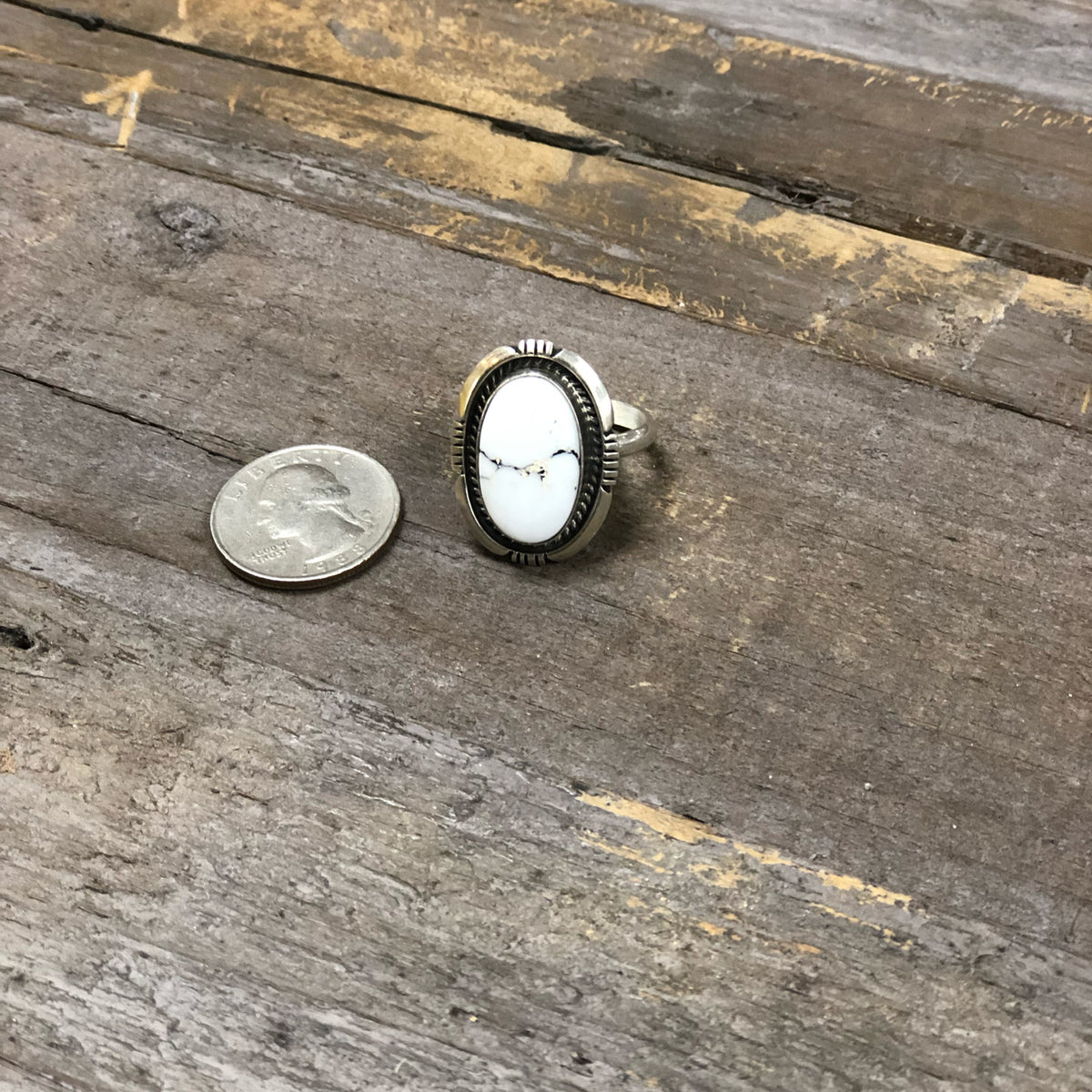 Handmade White Buffalo and Sterling Silver Adjustable Ring
