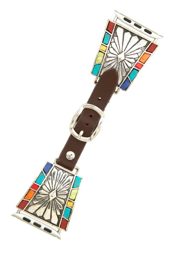 Rectangle Concho Adjustable Watch Band-Multi Color Stones