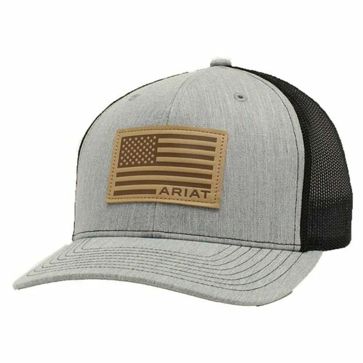 Ariat Men's Leather USA Flag Patch Trucker Cap in Grey/Black