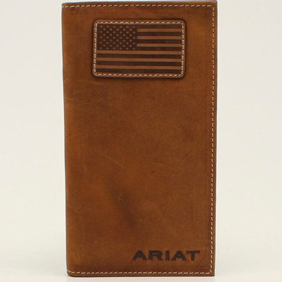 Ariat Men's Brown Leather Flag Patch Rodeo Wallet